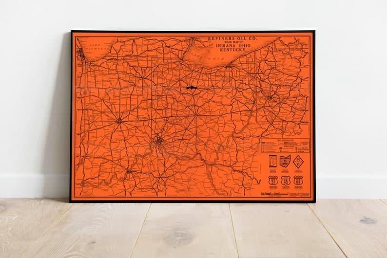 Baltimore City Map Wall Print| Framed Map Wall Decor Baltimore City Map Wall Print| Framed Map Wall Decor Road Map of indiana, Ohio and Kentucky| Vintage Road Map of USA 