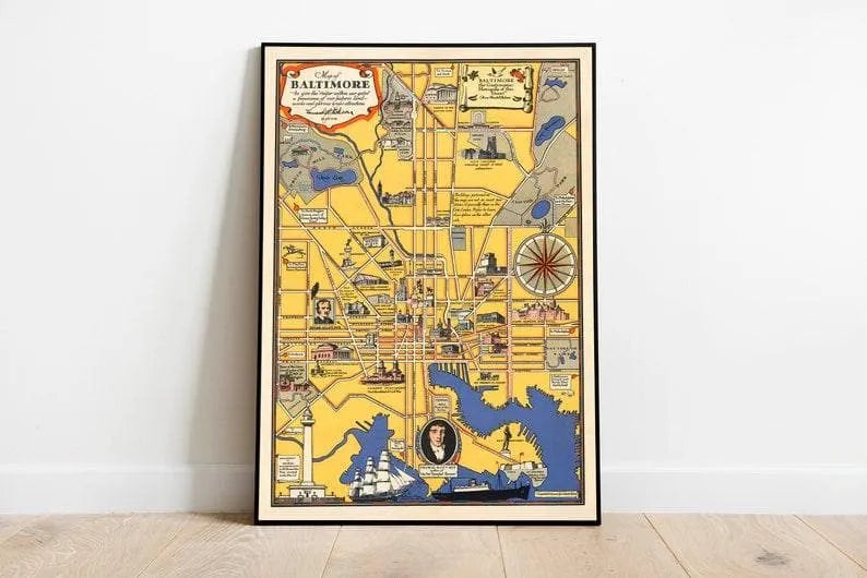 Baltimore City Map Wall Print| Framed Map Wall Decor