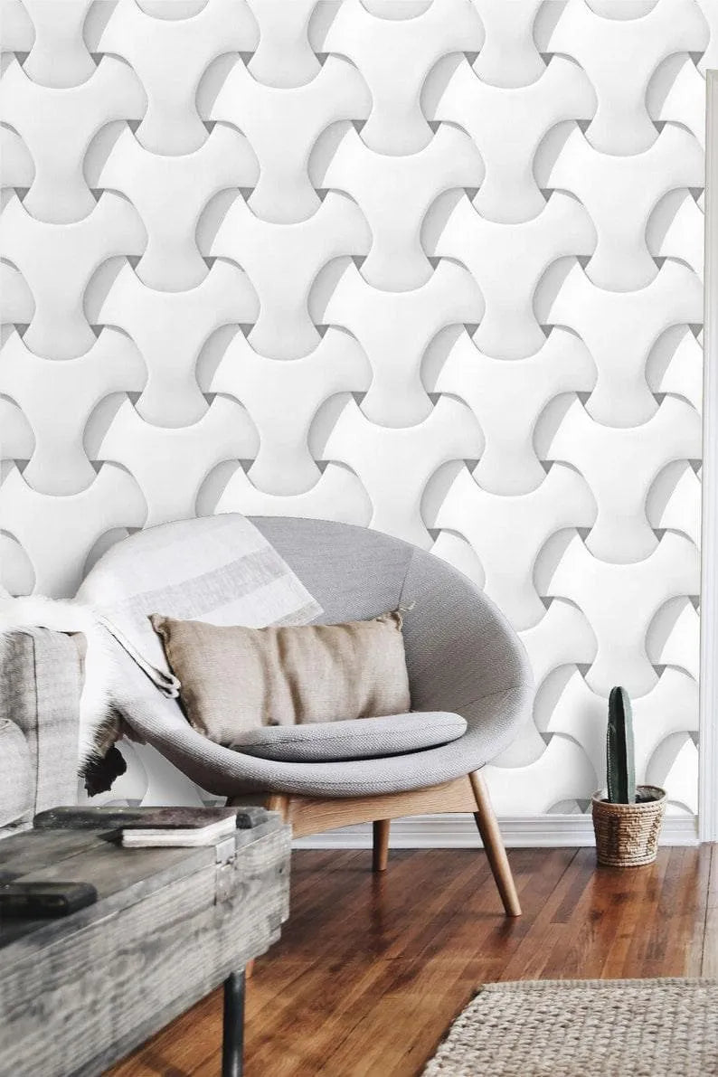 3D Effect Geometric Knots White Wallpaper