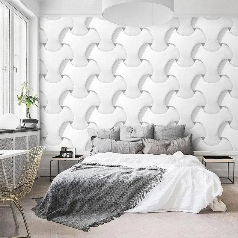 3D Effect Geometric Knots White Wallpaper