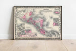 Central America Map Wall Print| 1862 Central America Map