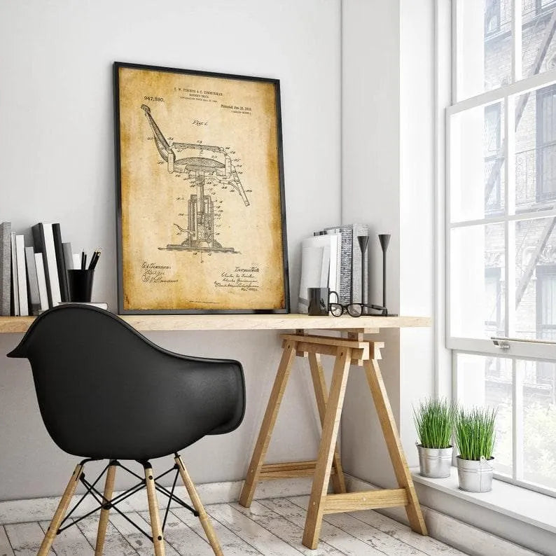 Barber Chair Patent Print| Framed Art Print