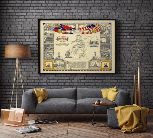 Battle of Gettysburg Map Wall Art| United States Map Print