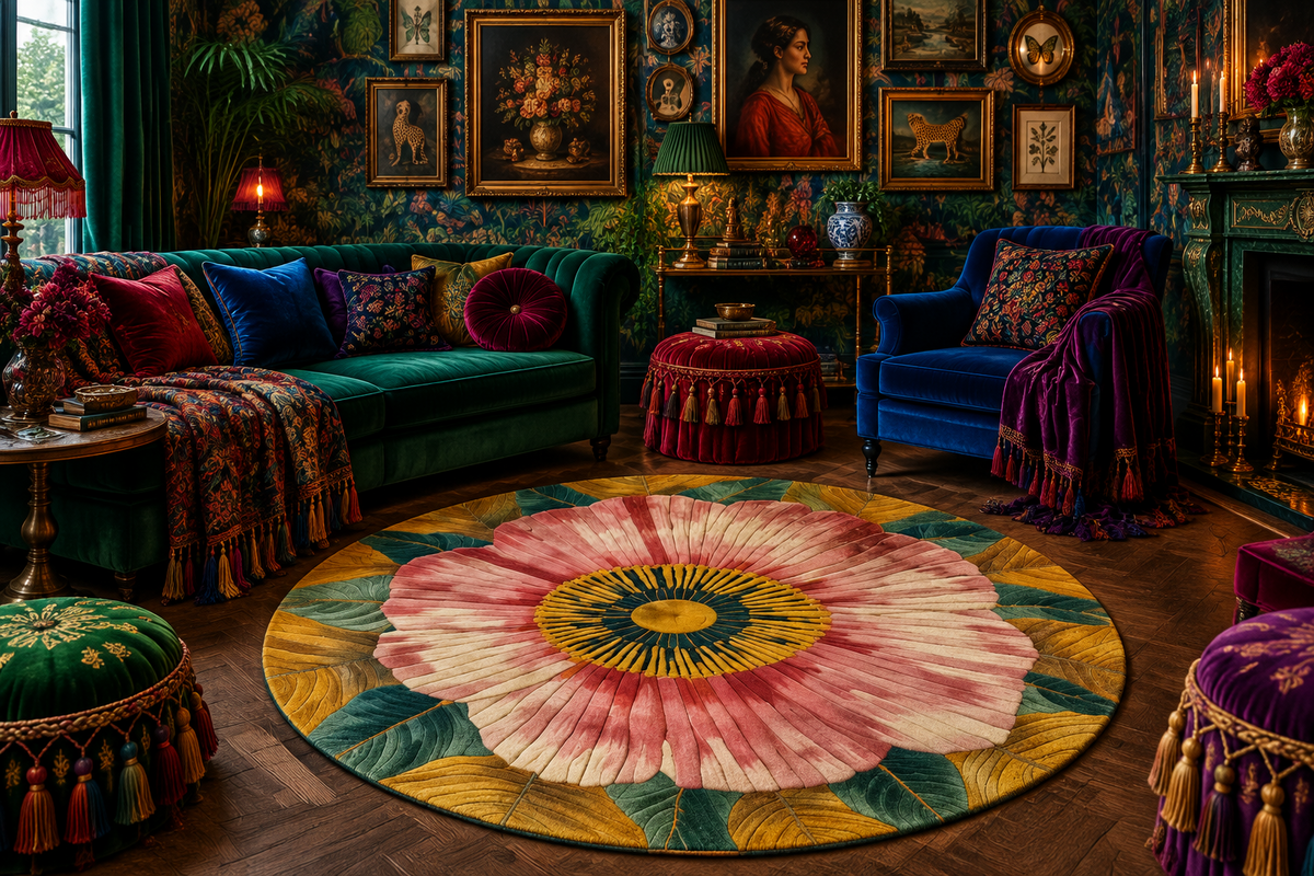 Big Bloom Tapestry Hand Tufted Round Rug 6'