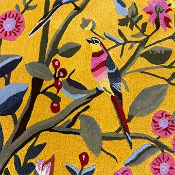 This vibrant area rug features a hand-tufted design with colorful birds and blossoms, perfect for adding a touch of nature to your living room. Made from high-quality wool, this large living room rug is not only stylish but also durable, making it an ideal choice for area rugs for living room spaces.