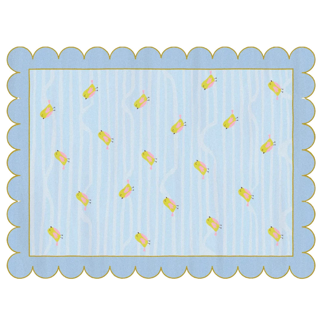 Birds over Ocean Scallop Hand Tufted Rug