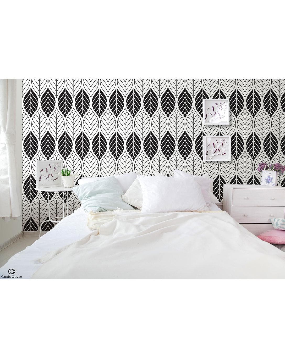 Black White Floral Geometric Leaves Removable Wallpaper Black White Floral Geometric Leaves Removable Wallpaper Black White Floral Geometric Leaves Removable Wallpaper 