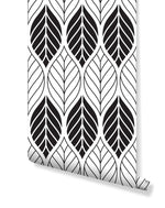 Black White Floral Geometric Leaves Removable Wallpaper