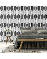 Black White Floral Geometric Leaves Removable Wallpaper