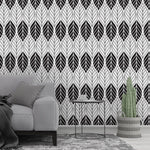 Black White Floral Geometric Leaves Removable Wallpaper