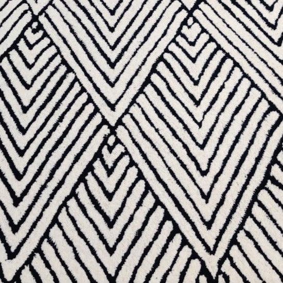 Black and Cream Art Deco Geometric Hand Tufted Wool Rug Black and Cream Art Deco Geometric Hand Tufted Wool Rug