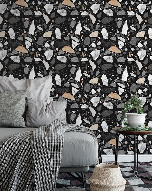 Black and Gray Texture Terrazzo Self Adhesive Wallpaper Black and Gray Texture Terrazzo Self Adhesive Wallpaper 