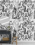 Black and White Abstract Female Line Art Self Adhesive Wallpaper