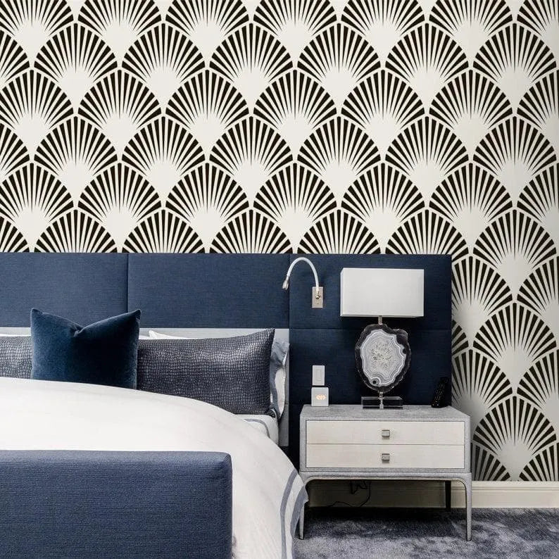 Black and White Art Deco Oversized Fans Wallpaper