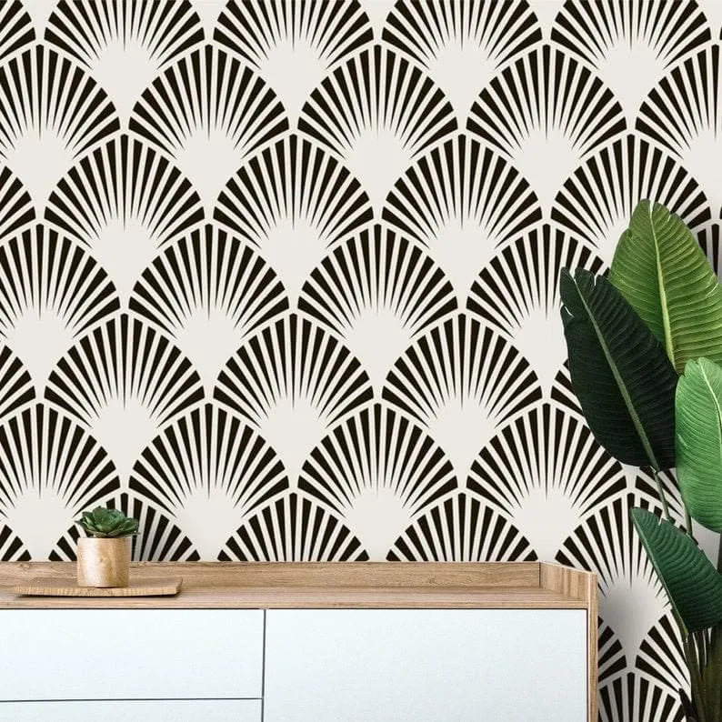 Black and White Art Deco Oversized Fans Wallpaper