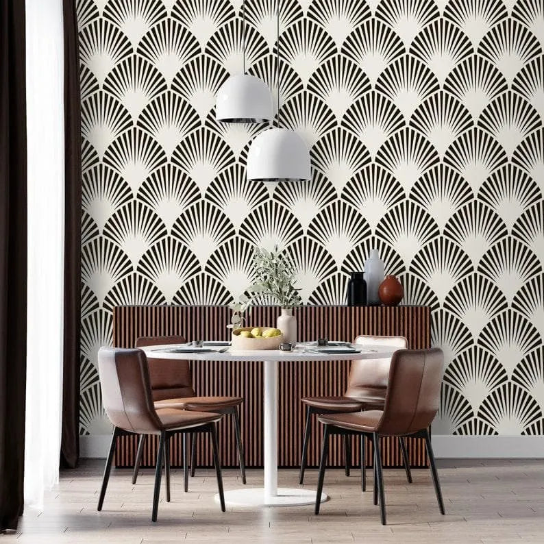 Black and White Art Deco Oversized Fans Wallpaper