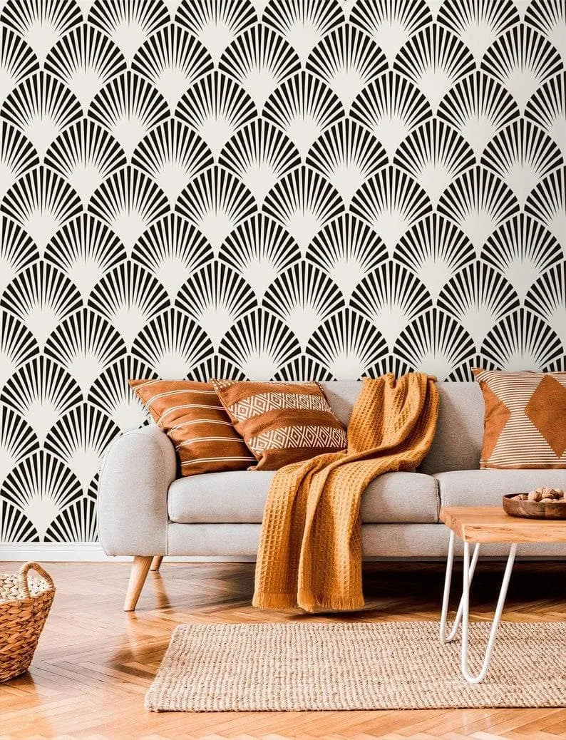 Black and White Art Deco Oversized Fans Wallpaper