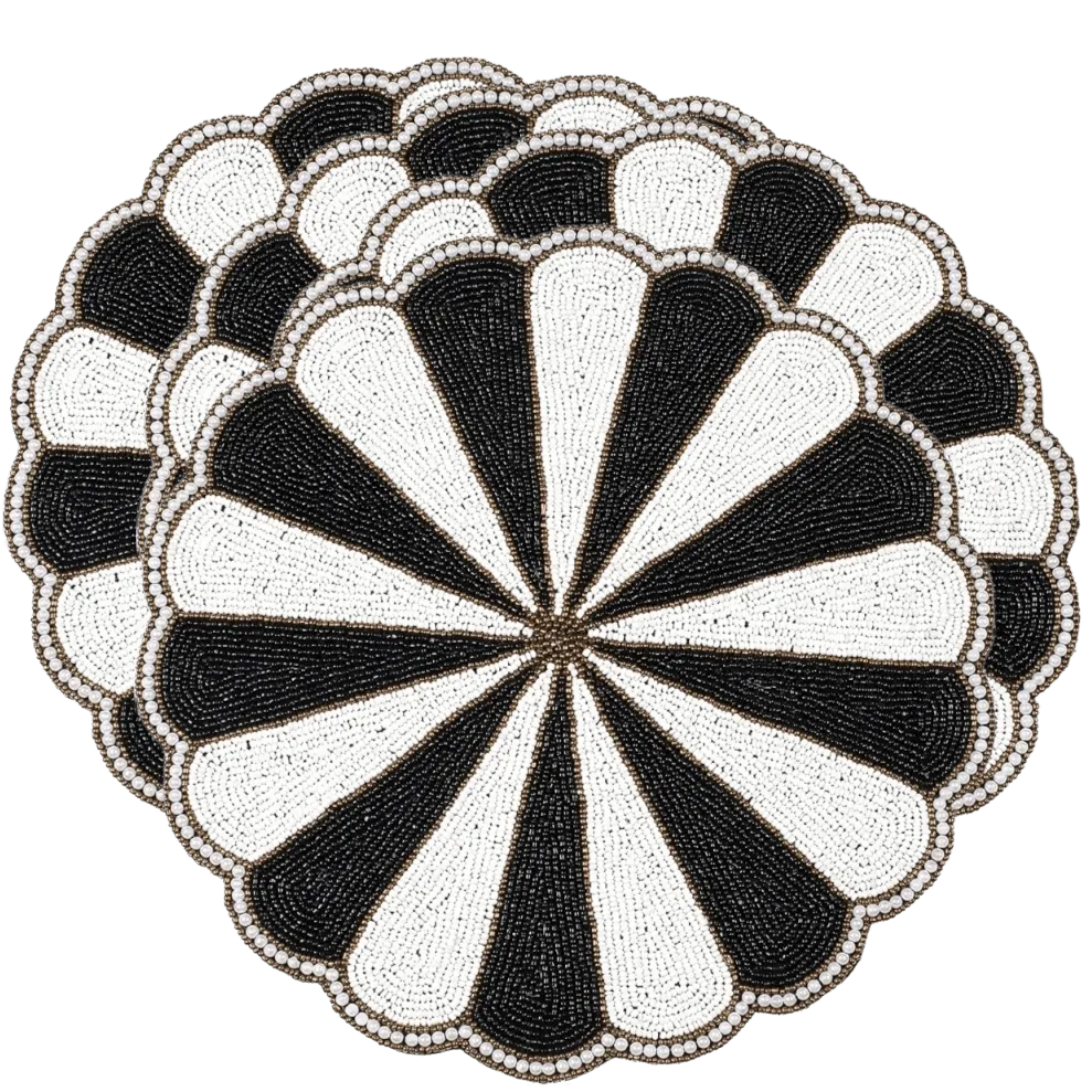 Black and White Beaded Round Placemats - Set of 4