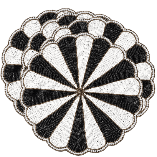 Black and White Beaded Round Placemats - Set of 4 Black and White Beaded Round Placemats - Set of 4 Black and White Beaded Round Placemats - Set of 4 