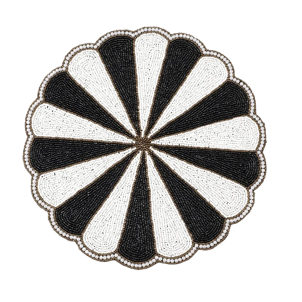 Black and White Beaded Round Placemats - Set of 4