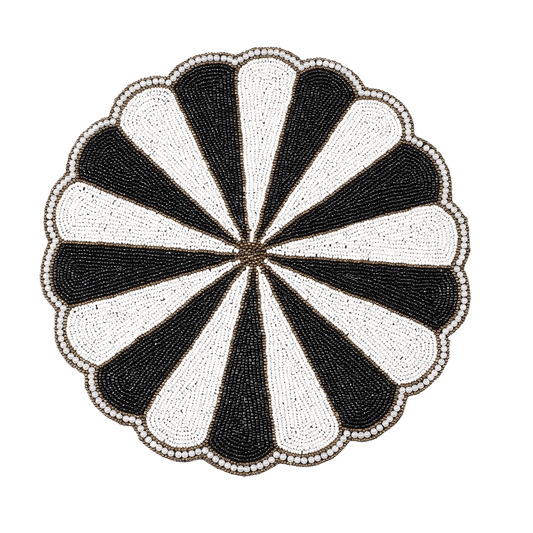 Black and White Beaded Round Placemats - Set of 4 Black and White Beaded Round Placemats - Set of 4 