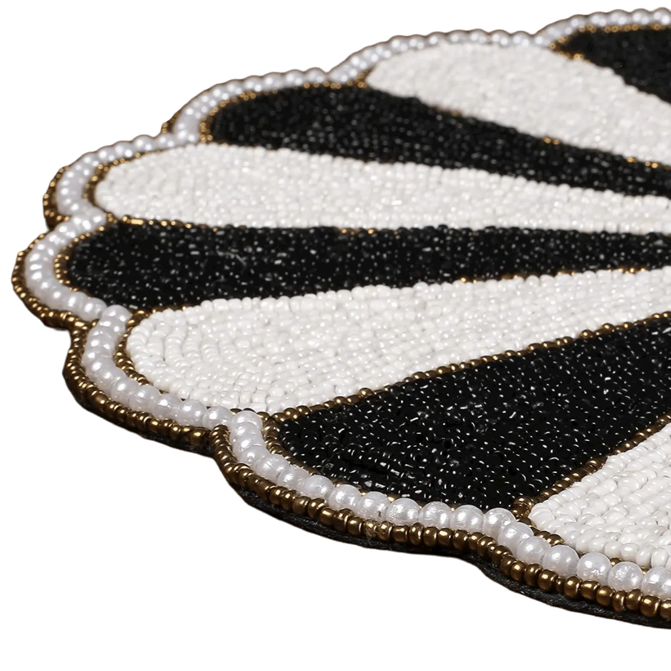 Black and White Beaded Round Placemats - Set of 4