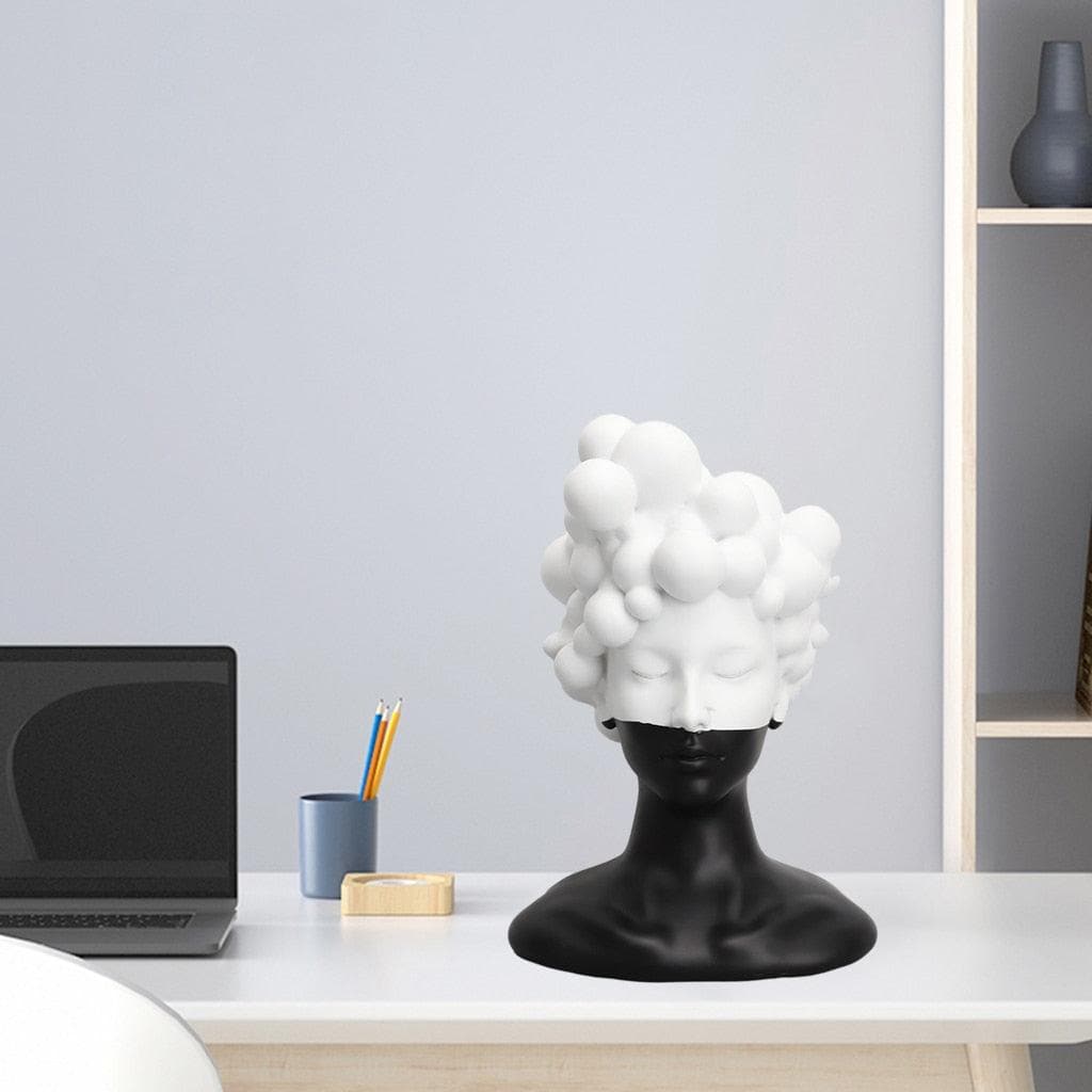 Black and White Bubble Female Head Sculpture 