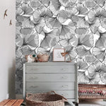 Black and White Gingko Leaves Botanical Wallpaper