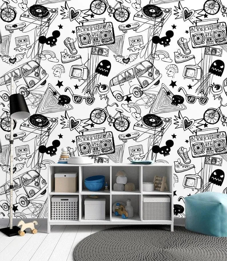 Black and White Graffiti Pop Culture Wallpaper Mural