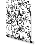 Black and White Abstract Female Line Art Self Adhesive Wallpaper