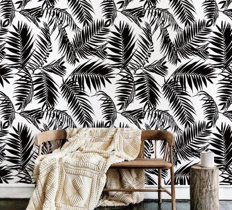 Black and White Palm Leaves Wallpaper