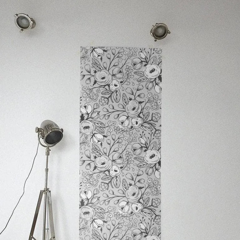 Black and White Poppy Floral Wallpaper