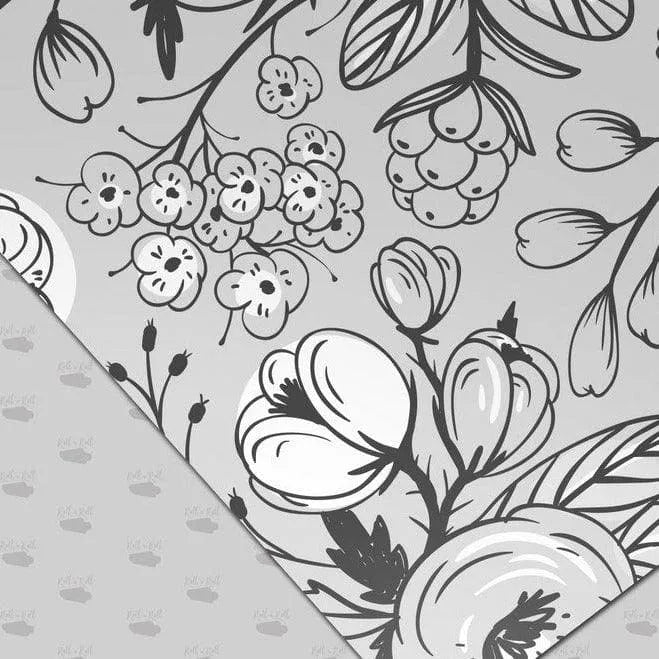 Black and White Poppy Floral Wallpaper