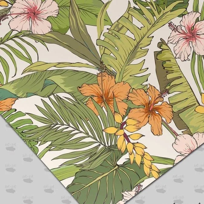 Orange Tropical Floral and Palm Leaves Wallpaper