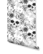 Black and White Skulls Flowers Self Adhesive Wallpaper