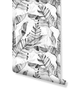 Black and White Watercolor Tropical Palm Leaves Wallpaper