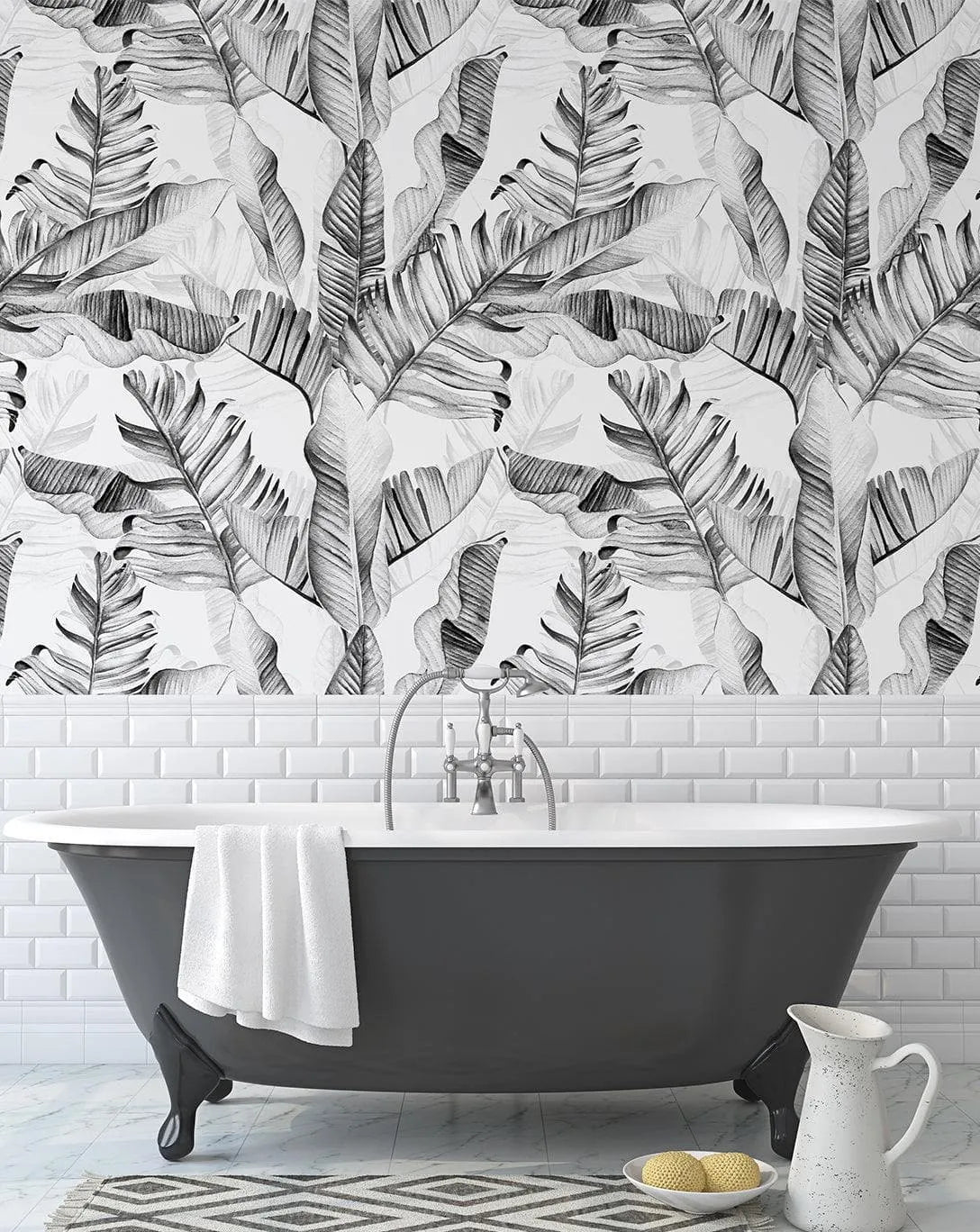 Black and White Watercolor Tropical Palm Leaves Wallpaper