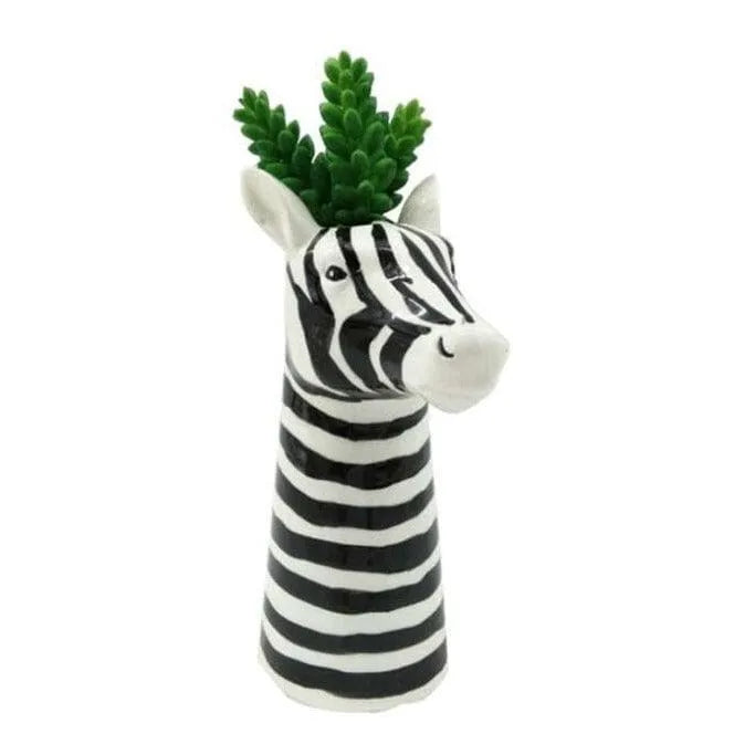 Black and White Zebra Head Ceramic Vase