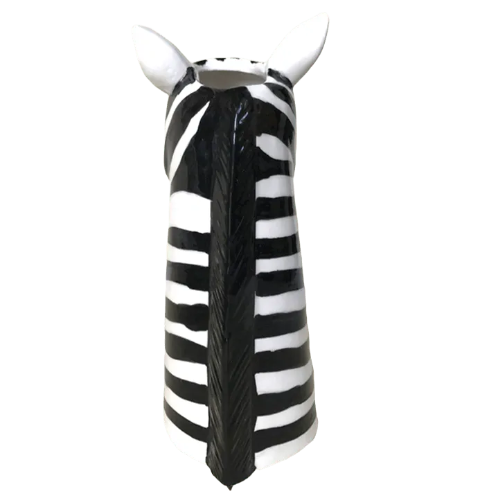 Black and White Zebra Head Ceramic Vase