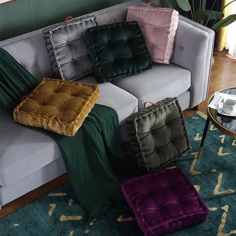 Tufted Square Pouf Pillow Floor Cushions