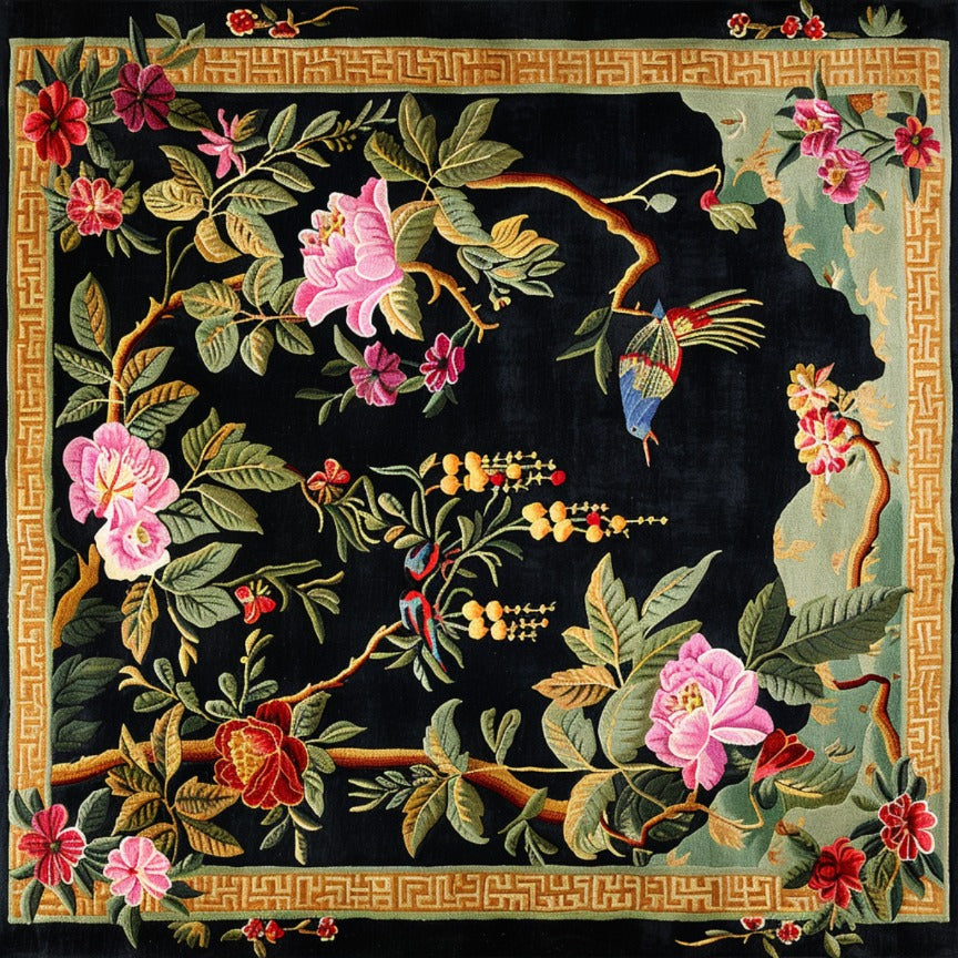 Black Floral Symphony Hand Tufted Rug