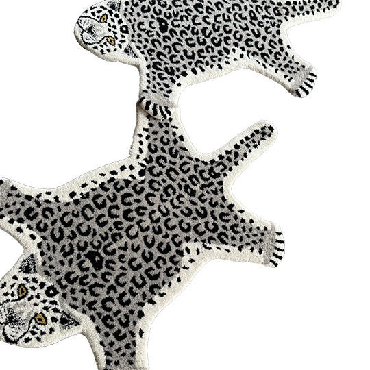 Black and White Hand Tufted Leopard Shaped Accent Wool Rug