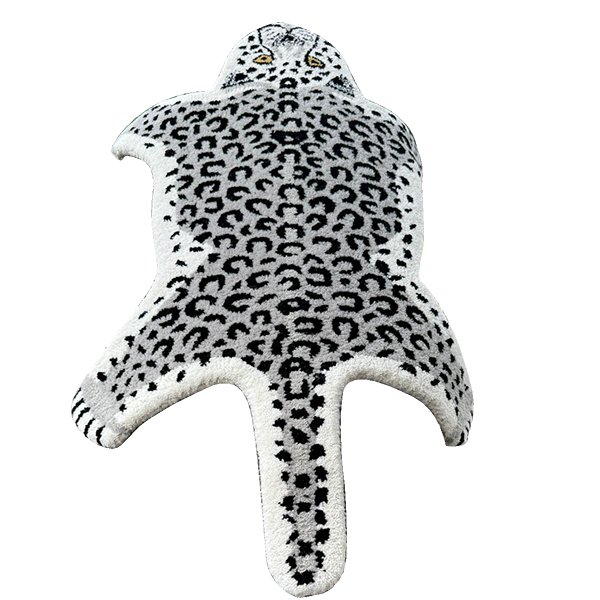 Black and White Hand Tufted Leopard Shaped Accent Wool Rug