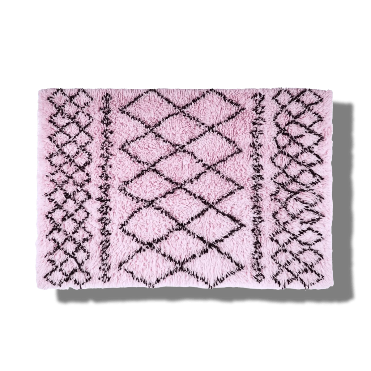 Black and Pink Diamonds Shaggy Wool Area Rug