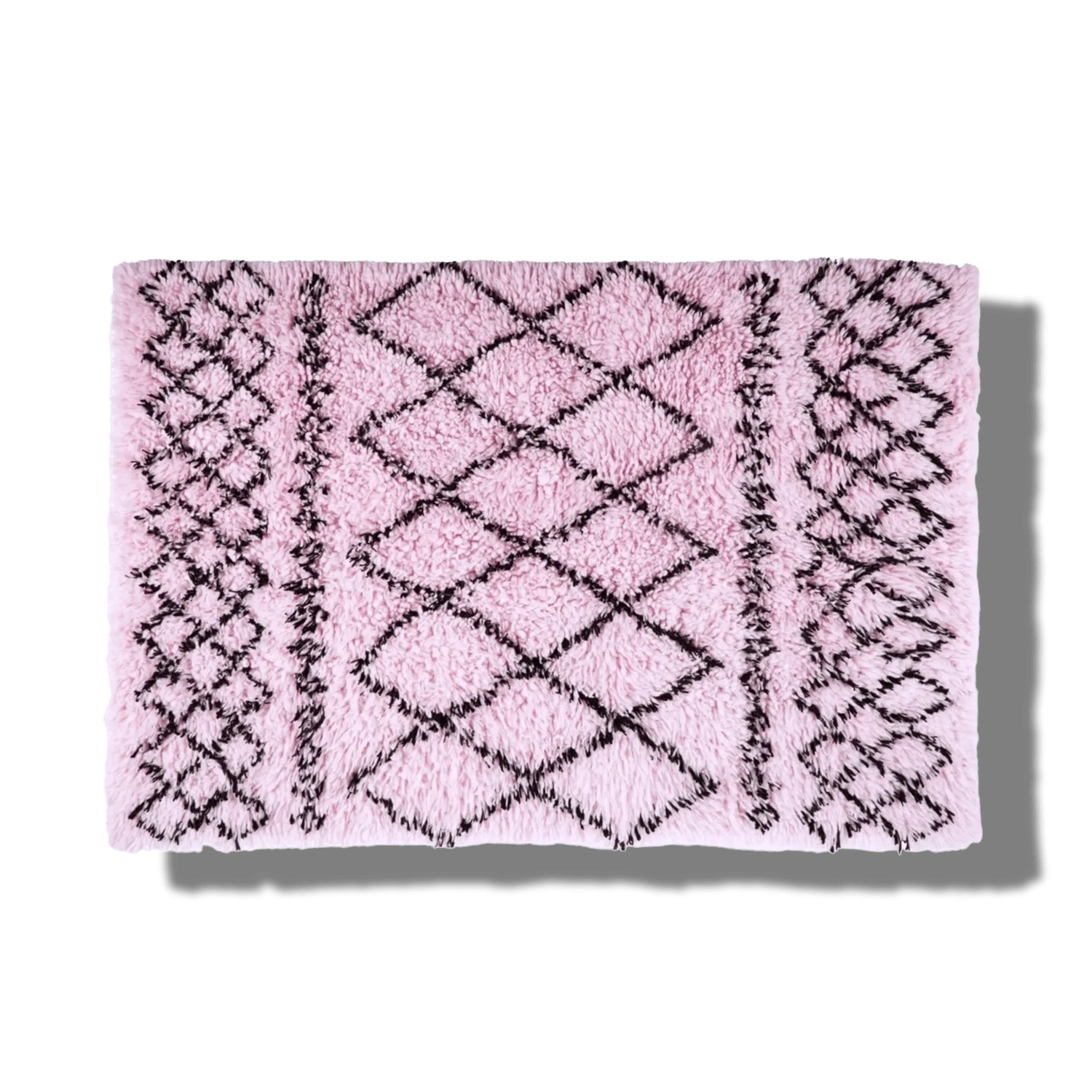 Black and Pink Diamonds Shaggy Wool Area Rug