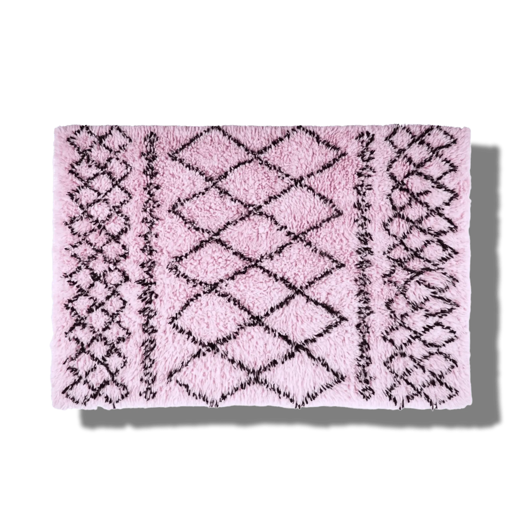 Black and Pink Diamonds Shaggy Wool Area Rug