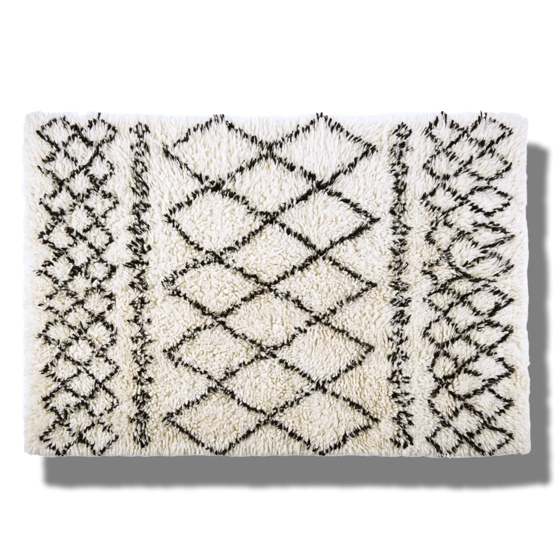 Black and White Diamonds Shaggy Wool Area Rug