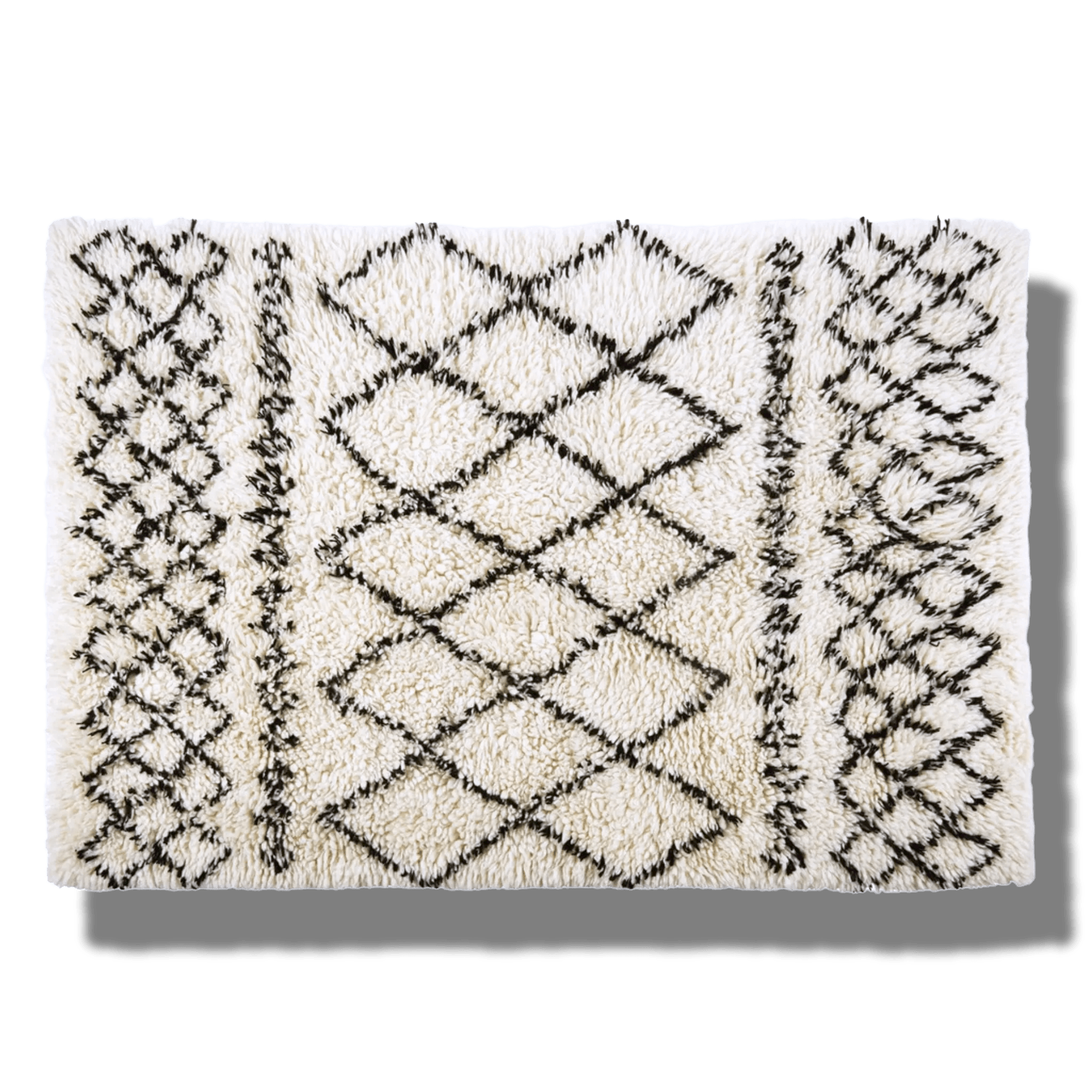 Black and White Diamonds Shaggy Wool Area Rug