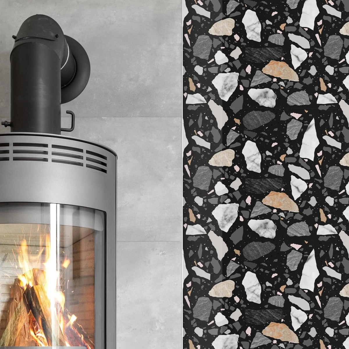 Black and Gray Texture Terrazzo Self Adhesive Wallpaper