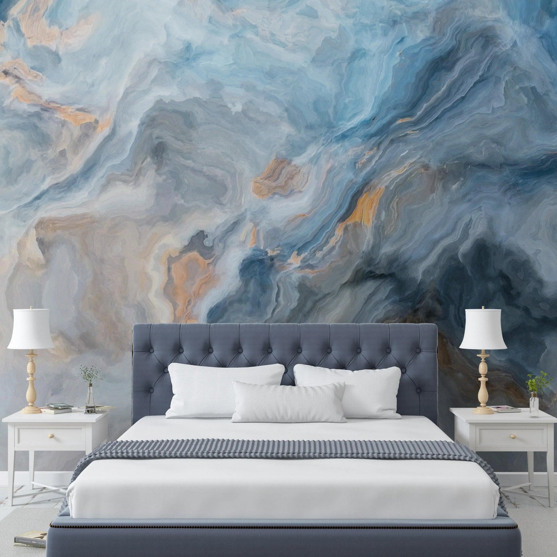 Blue Gray Abstract Marble Painting Stone Wall Mural